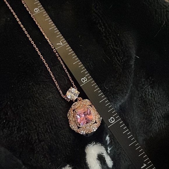 Rose gold, created pink sapphire with CZ accents fashion necklace 17” - Picture 10 of 11